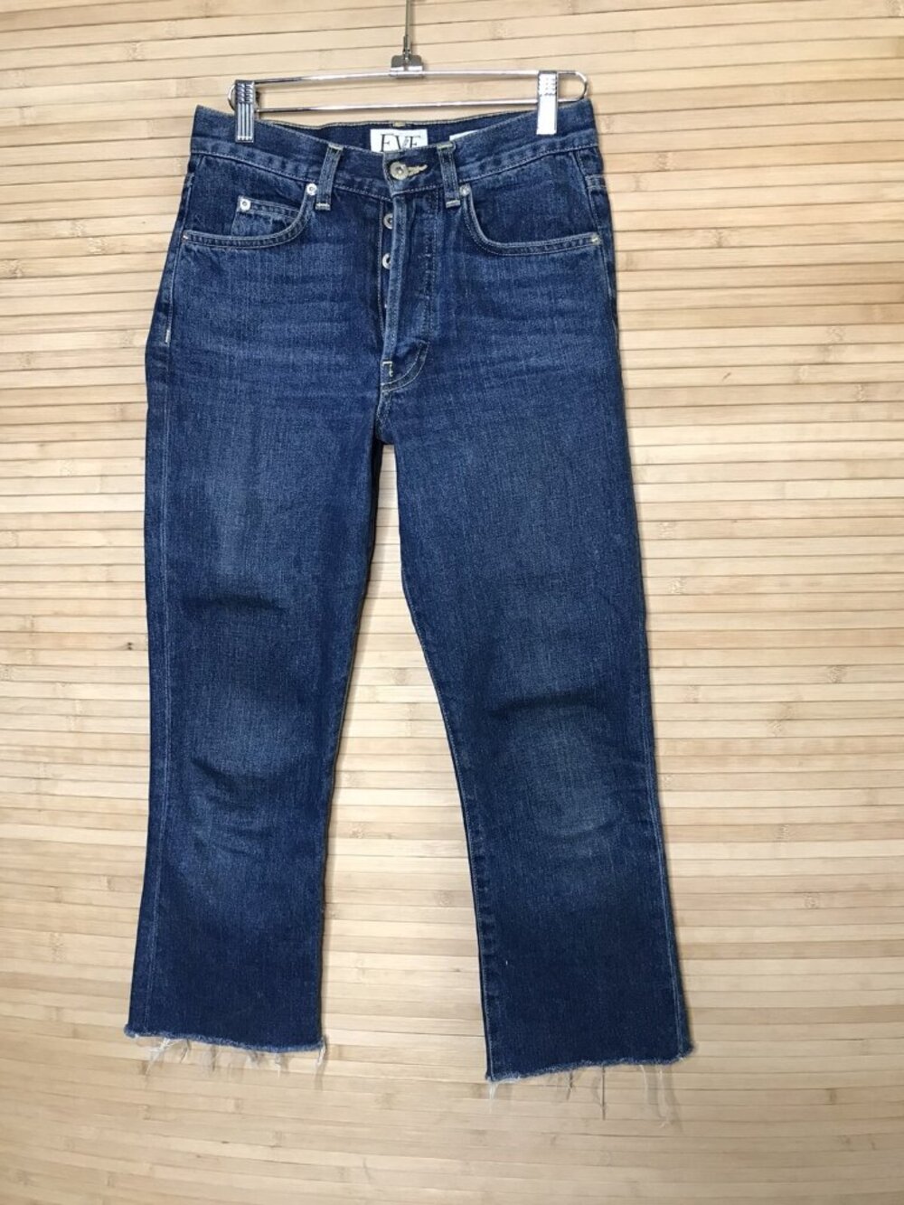 EVE DENIM The Jane Flare Crop cutoff raw hem button fly Jeans Size 25